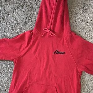 Fleece Lined Red Pullover Hoodie From Forever 21 (Stiched "Amour" on one side)